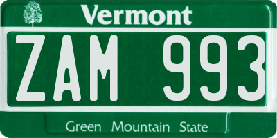 VT license plate ZAM993