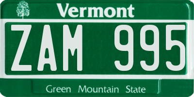 VT license plate ZAM995