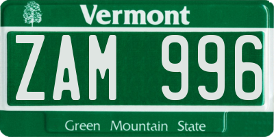 VT license plate ZAM996