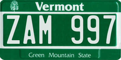 VT license plate ZAM997
