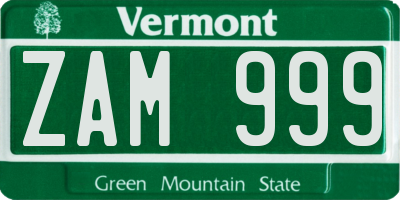 VT license plate ZAM999