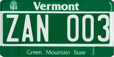 VT license plate ZAN003