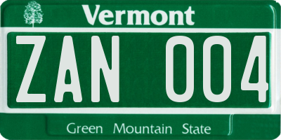 VT license plate ZAN004