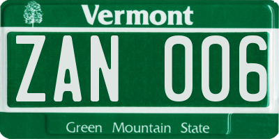 VT license plate ZAN006