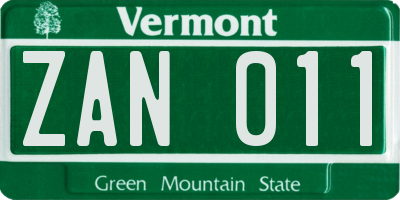 VT license plate ZAN011