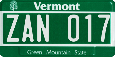 VT license plate ZAN017