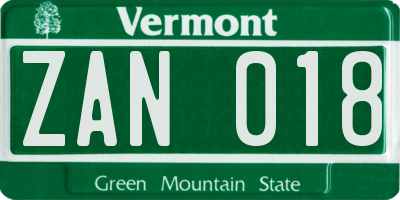 VT license plate ZAN018