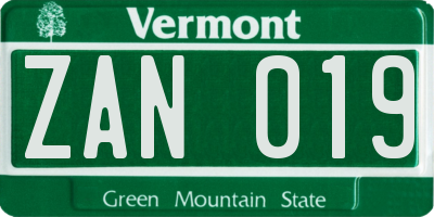 VT license plate ZAN019