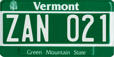 VT license plate ZAN021