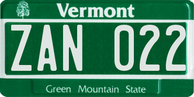 VT license plate ZAN022