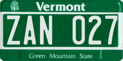 VT license plate ZAN027
