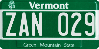 VT license plate ZAN029