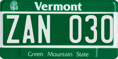 VT license plate ZAN030