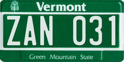 VT license plate ZAN031