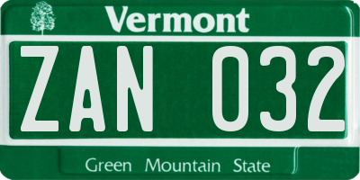 VT license plate ZAN032