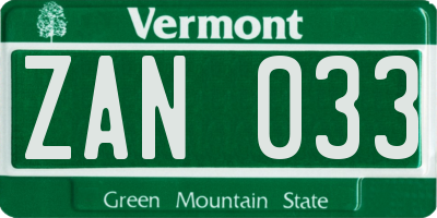 VT license plate ZAN033