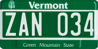 VT license plate ZAN034