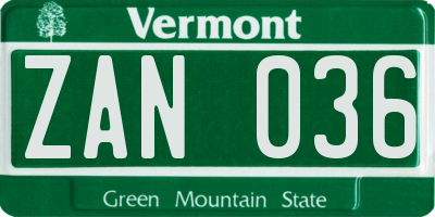 VT license plate ZAN036