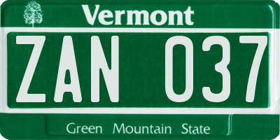 VT license plate ZAN037