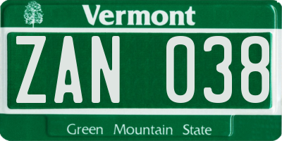 VT license plate ZAN038