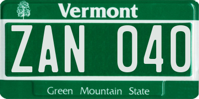 VT license plate ZAN040