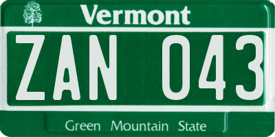VT license plate ZAN043