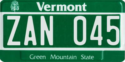 VT license plate ZAN045