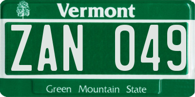 VT license plate ZAN049