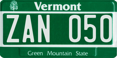 VT license plate ZAN050