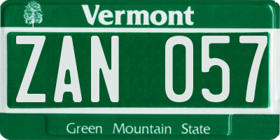 VT license plate ZAN057