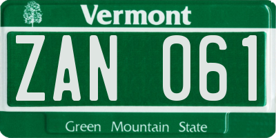 VT license plate ZAN061