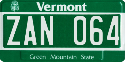 VT license plate ZAN064