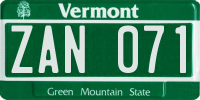 VT license plate ZAN071