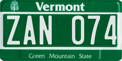 VT license plate ZAN074
