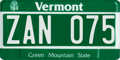 VT license plate ZAN075