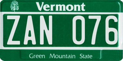 VT license plate ZAN076