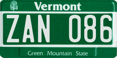 VT license plate ZAN086