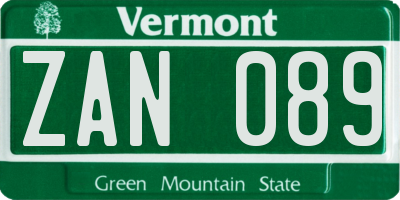 VT license plate ZAN089