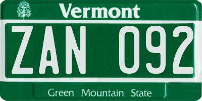 VT license plate ZAN092