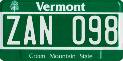 VT license plate ZAN098