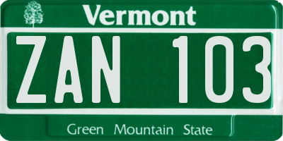 VT license plate ZAN103