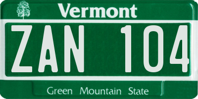 VT license plate ZAN104