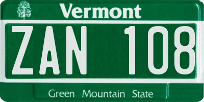 VT license plate ZAN108