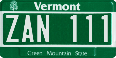 VT license plate ZAN111