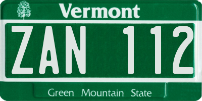 VT license plate ZAN112