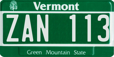 VT license plate ZAN113