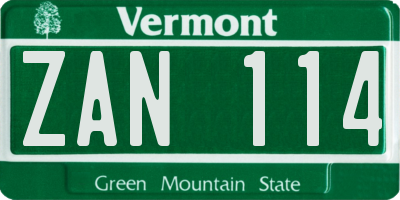 VT license plate ZAN114