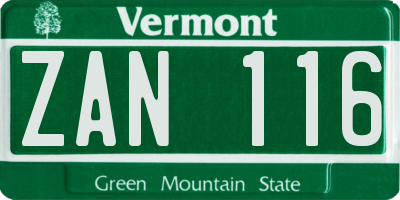 VT license plate ZAN116
