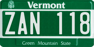 VT license plate ZAN118