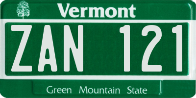 VT license plate ZAN121